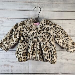 Pistachio Faux Fur Leopard Print Winter Jacket Toddler/baby Size 18months